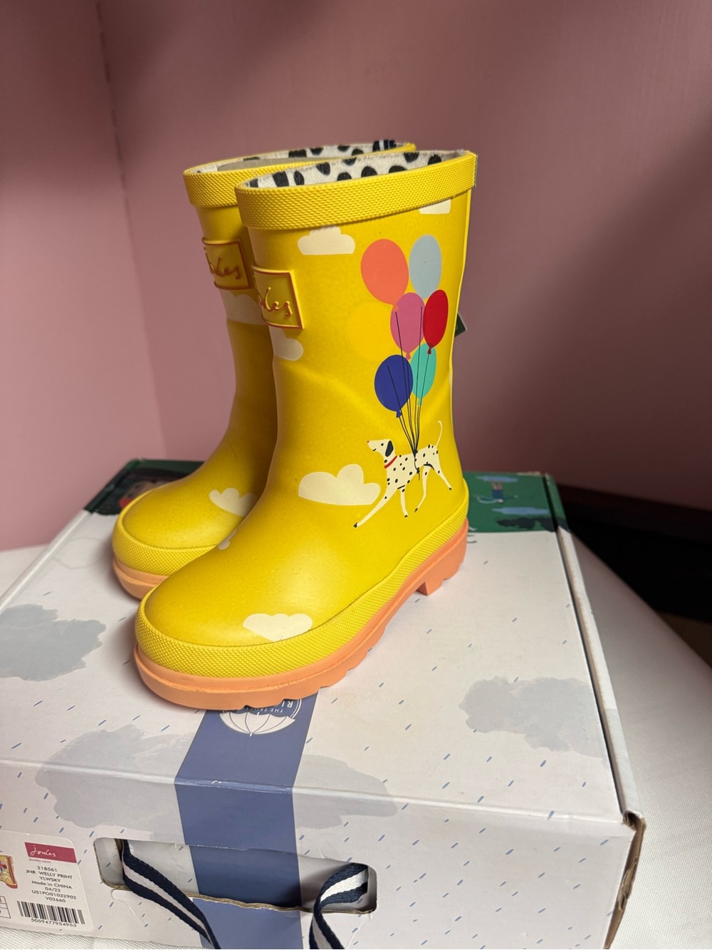 Yellow Kids Rain Boots with Balloon Dog Design
